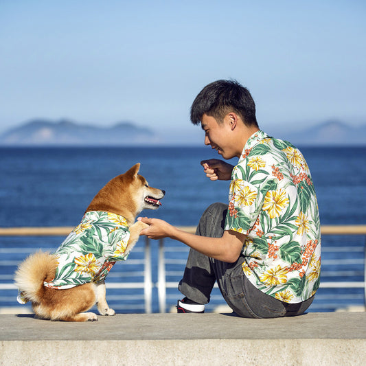 WoofyLove FamilyFur LoveWear: Beach Casual Shirt for Man & Dog – Parent-child Twinning Outfit 🐾👕